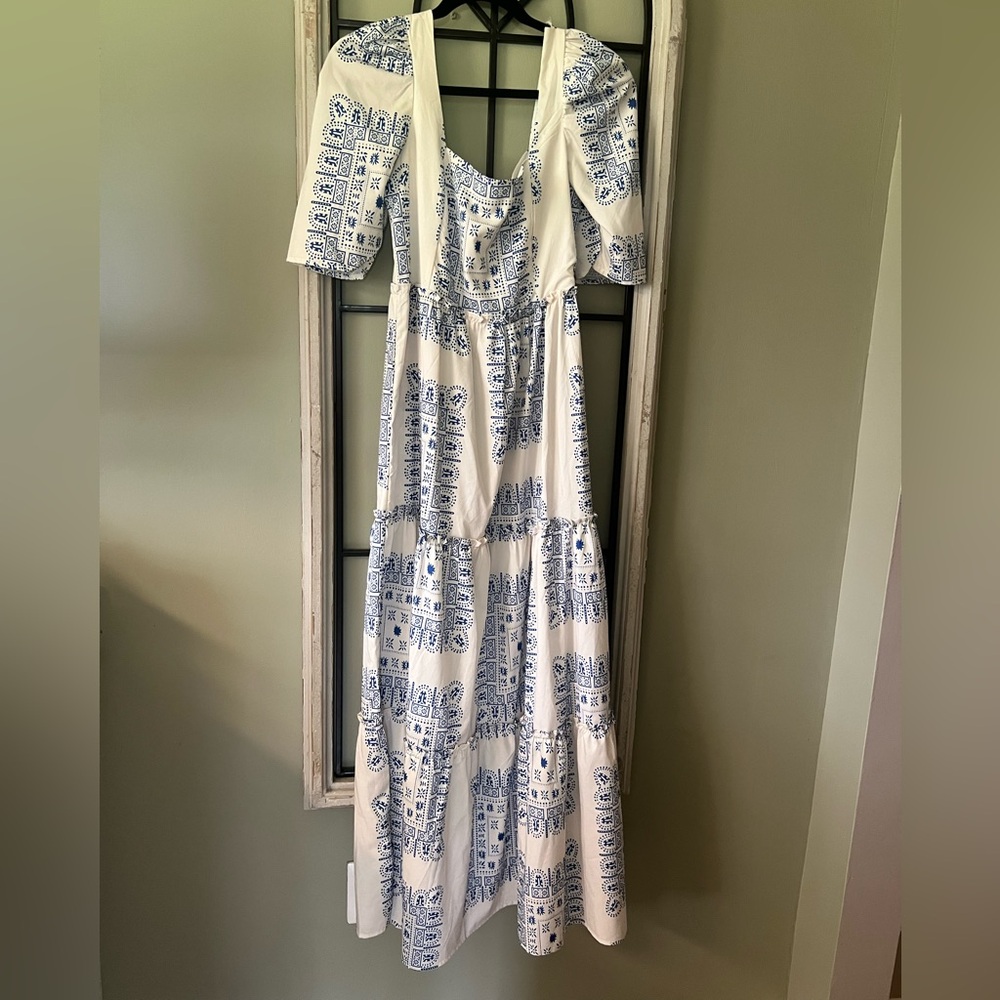 Shein Elegant Blue and White Patterned Dress